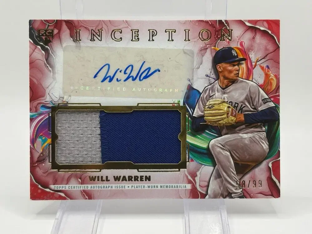 2025 Topps Inception Will Warren Rookie Red Jersey Patch Auto 58/99 SP Yankees